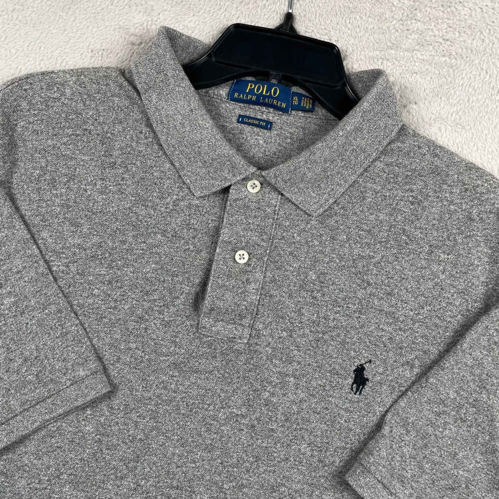 Polo Ralph Lauren Shirt Mens XL Gray Black Pony Classic Fit Short Sleeve Office